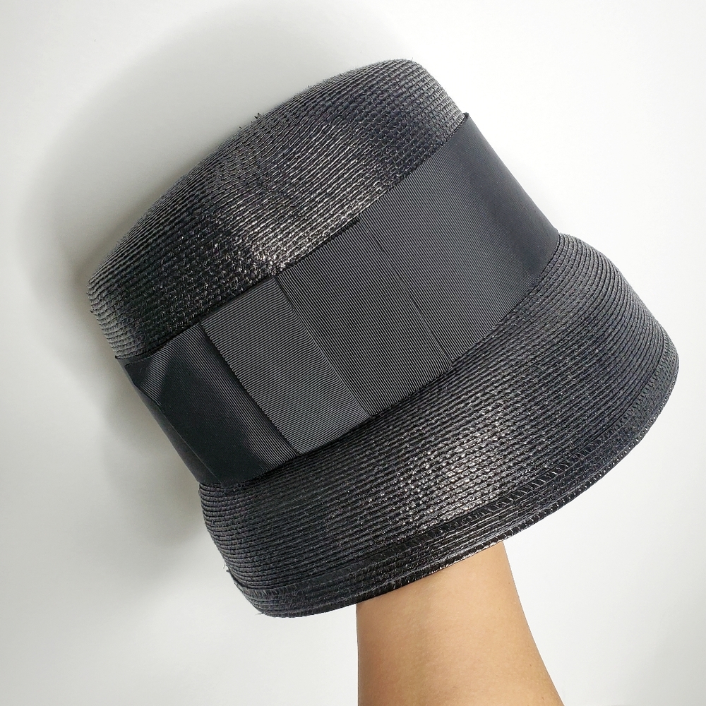 Frank Olive | Black Straw Bucket Hat / High Crown Size S - Picture 2 of 9